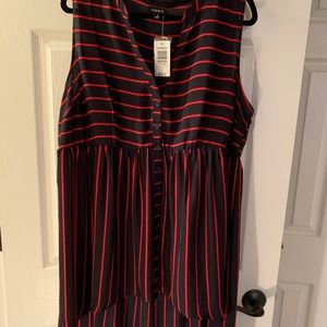 Navy and red striped high low tank top